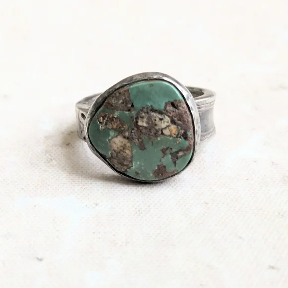 Vintage Sterling Silver Ring Turquoise Green 8.5 - Picture 3 of 13